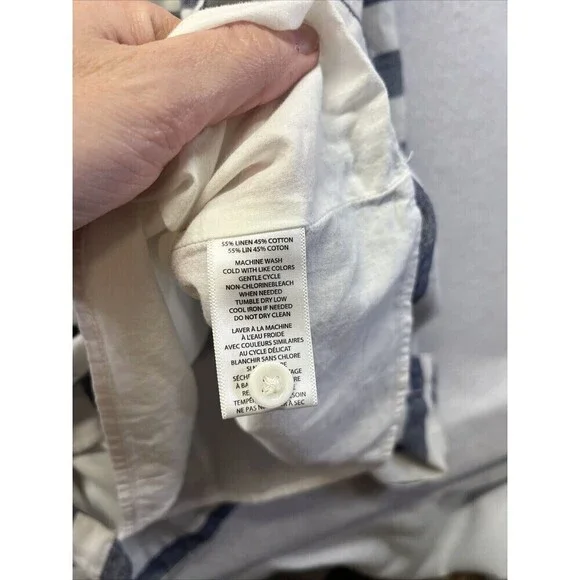 Beach Lunch Lounge Dress M Blue Striped Linen Sleeveless Beach Nautical Preppy - Picture 3 of 4